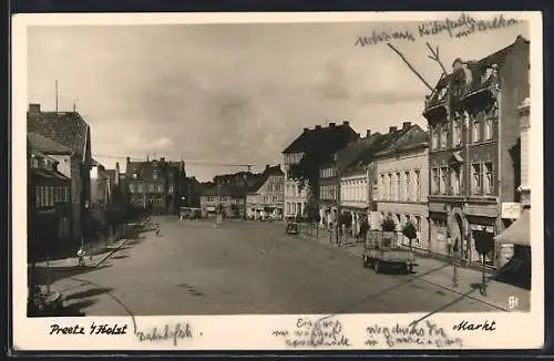 AK Preetz i. Holst., Markt mit Geschäften