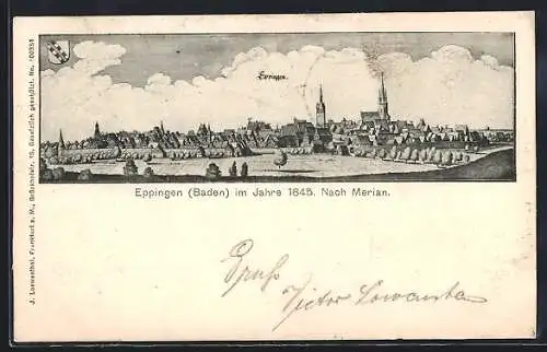 Künstler-AK Eppingen /Baden, Teilansicht mit Kirche 1645 nach Merian