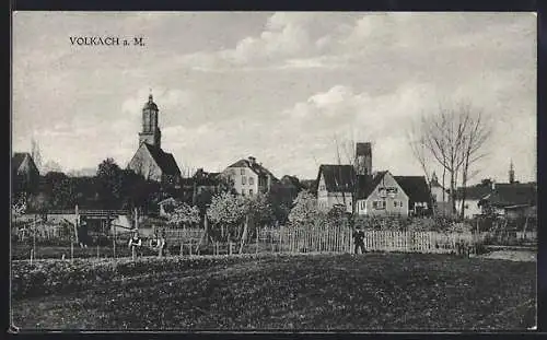 AK Volkach a. M., Ortspartie mit Kirche