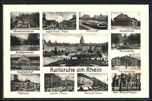 AK Karlsruhe am Rhein, Schwarzwaldhaus, Konzerthaus, Platz