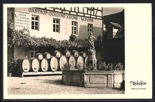 AK Iphofen, Gasthof Goldene Krone mit Brunnen