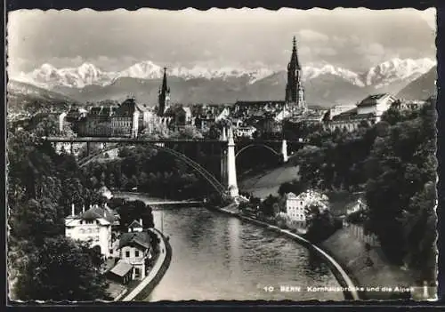 AK Bern, Kornhausbrücke und die Alpen