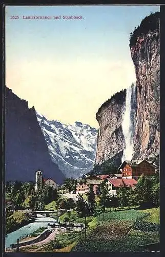 AK Lauterbrunnen, Panorama mit Staubbach