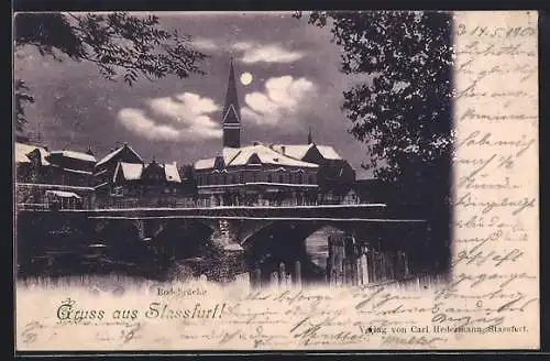 AK Stassfurt, Bodebrücke bei Mondschein