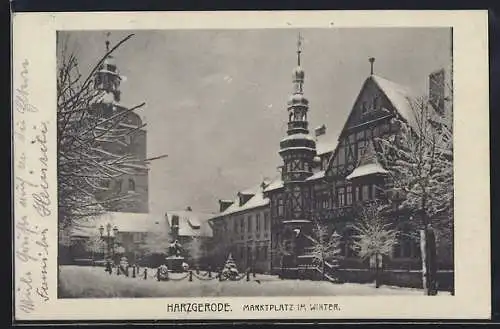 AK Harzgerode, Marktplatz im Winter