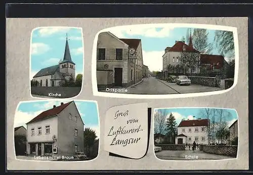 AK Langsur, Ortspartie, Kirche, Lebensmittel Braun, Schule
