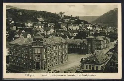 AK Ebingen, Teilansicht mit Realgymnasium, Turnhalle und Knaben-Volksschule