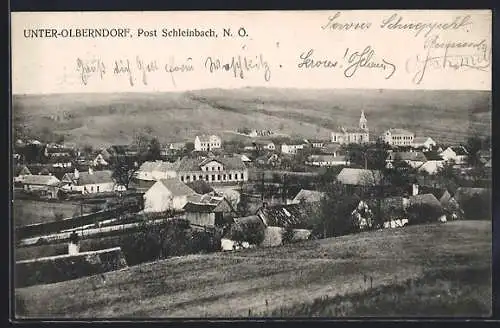 AK Unter-Olberndorf /Schleinbach, Ortsansicht von einen Berg aus