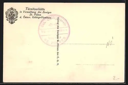 AK Türnitzer Höger, Türnitzerhütte in Verwaltung des Zweiges St. Pölten d. Österr. Gebirgsvereins, Berghütte