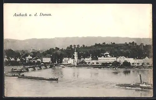 AK Aschach a. d. Donau, Ortsansicht mit Brücke aus der Vogelschau