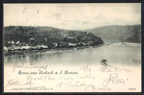 AK Aschach a. d. Donau, Ortsansicht vom Wasser aus gesehen