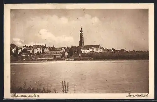 AK Braunau a. Inn, Innstadtteil mit Kirche