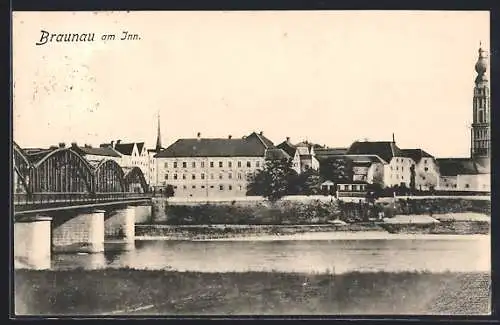 AK Braunau am Inn, Ortsansicht mit Brücke