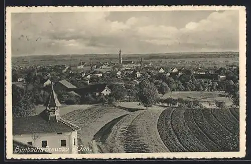 AK Simbach & Braunau am Inn, Totalansicht aus der Vogelschau