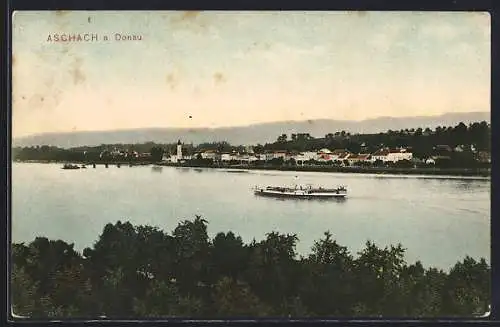 AK Aschach a. Donau, Ortsansicht über die Donau