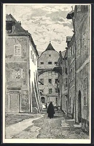 Künstler-AK Braunau am Inn, Pfarrhofgasse