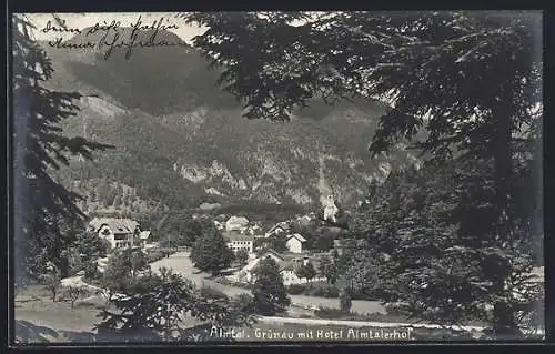 AK Grünau im Almtal, Ortsansicht mit Hotel Almtalerhof