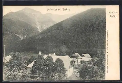 AK Habernau, Ortsansicht mit Kasberg, Almtalbahn