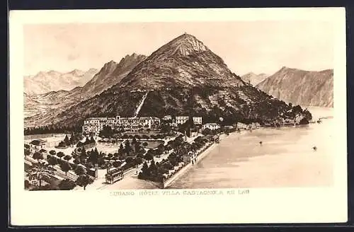 Künstler-AK Lugano, Hotel Villa Castagnola au Lac