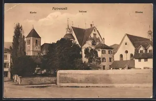 AK Appenzell, Strassenpartie mit Kloster, Schloss und Kirche