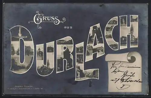 AK Durlach, Ansichten im Schriftzug