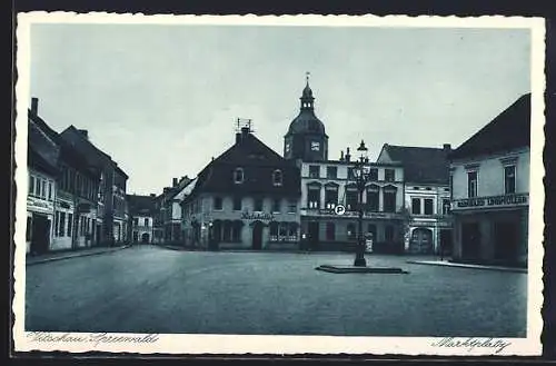 AK Vetschau /Spreewald, Restaurant Ratskeller und Geschäft Reinhard Lindmüller am Marktplatz