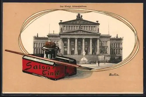 Passepartout-Lithographie Berlin, Das Königl. Schauspielhaus, Feder und Tinte, Gendarmenmarkt