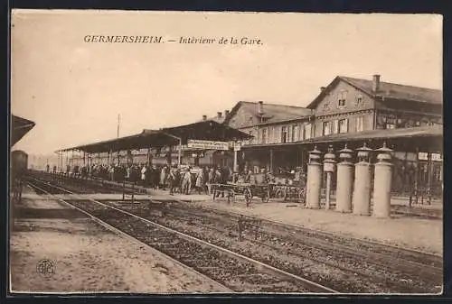 AK Germersheim, Bahnhof von der Gleisseite betrachtet