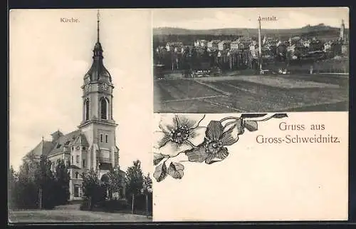 AK Gross-Schweidnitz, Kirche und Anstalt