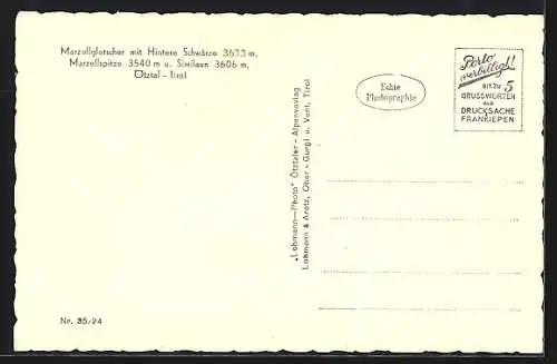 AK Marzellgletscher /Tirol, Ansicht mit Hintere Schwärze, Marzellspitze u. Similaun