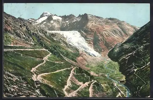 AK Rhonegletscher, Gesamtansicht der Grimsel- und Furka-Route