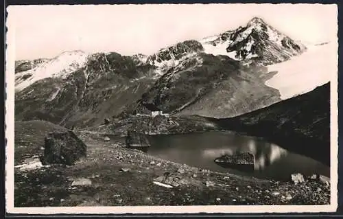 AK Grialetsch-Gletscher /Davos, Ansicht mit Grialetschhütte, See und klein Piz Sarsura