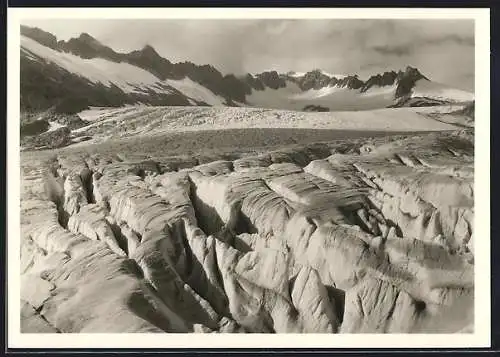 AK Rhonegletscher, Ansicht mit Gletscherspalten u. Gipfelpanorama