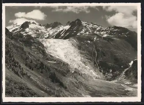 AK Rhonegletscher, Ansicht mit Gipfelpanorama