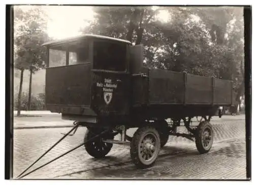 Fotografie Lastwagen Kippanhänger, Städt. Holz & Kohlenhof mit Führerstand, Weinberger Wagenbau Zeppelinstr. 71 München