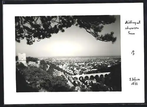 Foto-AK Adalbert Defner: Mödling, Ortsansicht mit schwarzem Turm