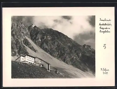 Foto-AK Adalbert Defner: I239, Innsbruck, Nordkettenbahnen, Seegrube und Bergstation