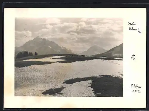 Foto-AK Adalbert Defner: Frohe Ostern!, Schneeschmelze in den Bergen