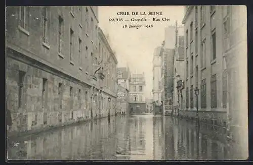 AK Paris, la crue de la Seine du 28 janvier 1910 à Grenelle, rue Clerc