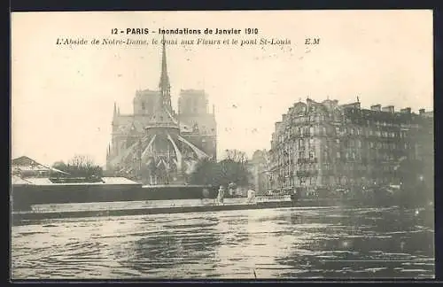 AK Paris, Inondations de Janvier 1910, L`Abside de Notre-Dame, le Quai aux Fleurs et le pont St-Louis