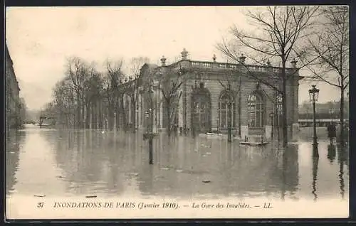 AK Paris, Inondation de la Seine 1910, La gare des Invalides