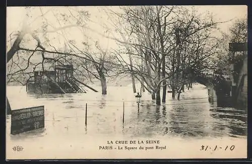 AK Paris, Crue de la Seine, Le Square du pont Royal