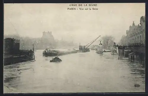 AK Paris, Crue de la Seine, Vue sur la Seine