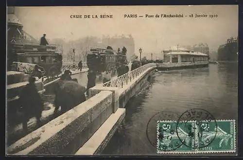 AK Paris, pont de l`Archevêché, crue de la Seine 1910, Hochwasser