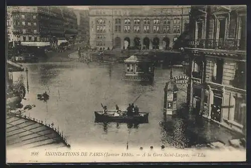 AK Paris, Inondations Janvier 1910, A la Gare Saint-Lazare, Hochwasser