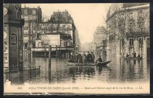 AK Paris, inondations 1910, boulevard Diderot angle de la rue de Bercy, Hochwasser