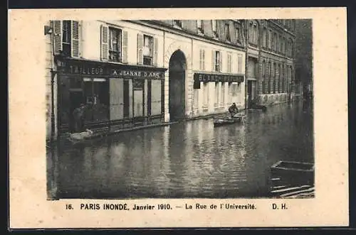 AK Paris, Inondations de Janvier 1910, La Rue de l`Université