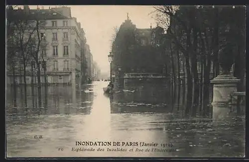 AK Paris, Inondations de Janvier 1910, Esplanade des Invalides er Rue de l`Université