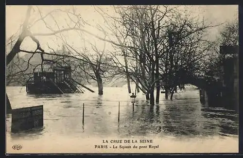 AK Paris, la crue de la Seine, le square du pont Royal, Hochwasser