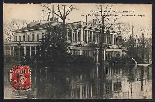 AK Paris, Crue de la Seine, Janvier 1910, Champs-Elysées, Restaurant Le Doyen